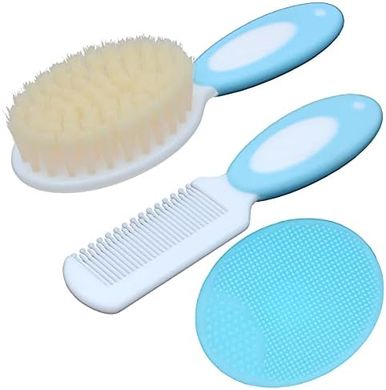 Soft Goat Bristle Baby Hair & Cradle Cap Brush Set (Blue)
