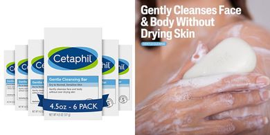 Cetaphil Gentle Cleansing Bars (6-pack), for dry, sensitive skin.
