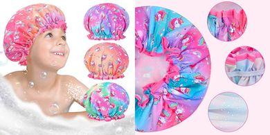 Reusable Unicorn Rainbow Shower Caps for Kids (3-Pack)
