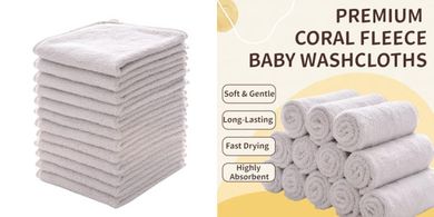 Soft Microfiber Baby Washcloths (12 Pack, Gray)
