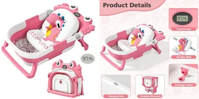 Foldable Baby Bath Tub (0-36 months) with Thermometer & Cushion