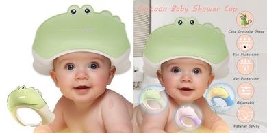 Crocodile Baby Shower Cap: Eye & Ear Protection (0-9 years)
