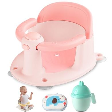 Pink Baby Bath Seat: Secure, Non-Slip, Detachable (6+ Months)
