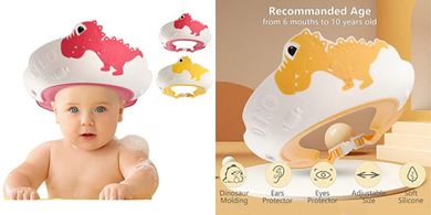 FUNUPUP Baby Shower Caps (2-Pack, Adjustable, Dinosaur)
