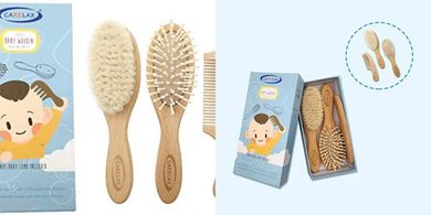 Organic Wooden Baby Hair Brush & Comb Set (Goat Bristles)
