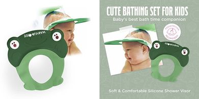 Toddler Shower Cap: Leakproof, Soft, Green Rinse Shield
