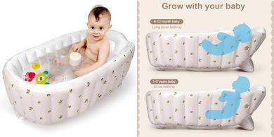 Portable Inflatable Baby Bath Tub with Back Support (Olive)
