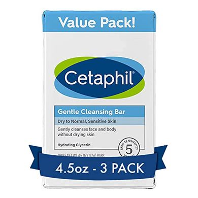 Cetaphil Gentle Cleansing Bars (3-pack): Nourishing, non-comedogenic, for sensitive skin.
