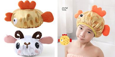 Waterproof Double-Layer Cartoon Animal Shower Caps for Kids & Adults
