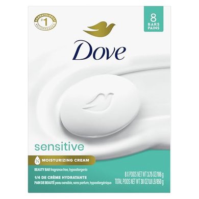 Dove Sensitive Skin Beauty Bar: Fragrance-Free, Hypoallergenic (8 bars)