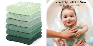 Soft Cotton Muslin Baby Washcloths (6-pack, 12x12", Green)
