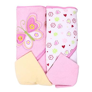 Baby Pink Butterfly Hooded Bath Towel & Washcloth Set (4-piece)
