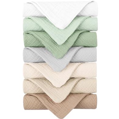 Konssy Baby Muslin Washcloths: 7 Soft, Absorbent Cotton Cloths (11x11")
