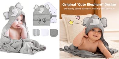 Momcozy 8-Piece Baby Hooded Towel & Washcloth Gift Set
