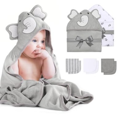 Momcozy 8-Piece Baby Hooded Towel & Washcloth Gift Set
