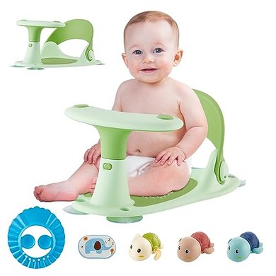 Foldable Baby Bath Seat with Toys & Thermometer (Green)