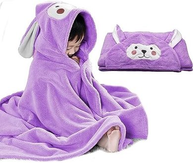 ROMASA Ultra-Soft Hooded Baby Bath Towel & Robe (27.5"x55", Purple)