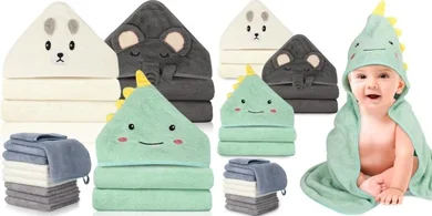 12 Pack Baby Hooded Bath Towels & Washcloths (31x31")