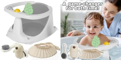 Baby Bath Seat with Armrests, Cushion, Brush, Cup & Cap (6-18 months)
