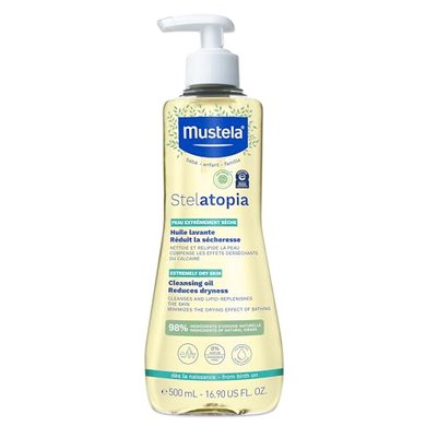 Mustela Stelatopia Baby Cleansing Oil: Eczema-prone, fragrance-free, EWG Verified.