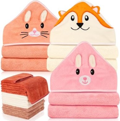 Cute Baby Hooded Towels & Washcloths Gift Set (12 pc)